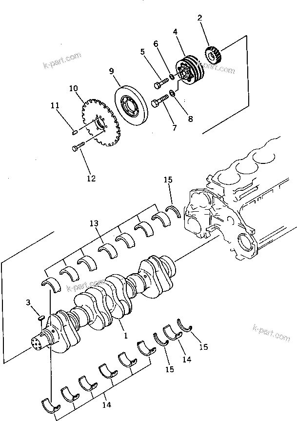 Komatsu parts book diagram for 6D125-1EE S/N 21811-UP: CRANKSHAFT
