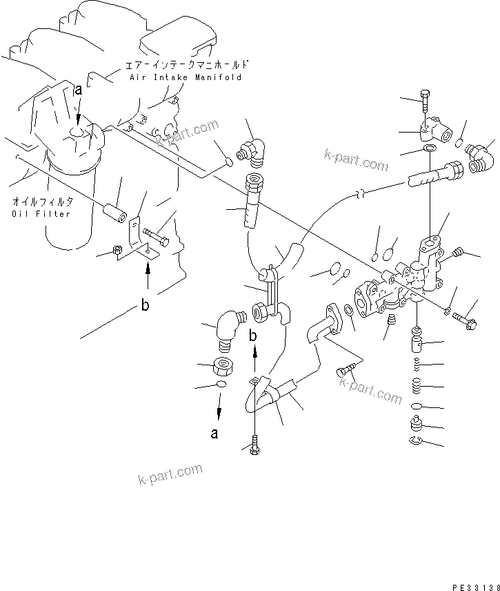 Komatsu parts book diagram for 6D125-1EE S/N 21811-UP: LUBRICATING OIL PIPING