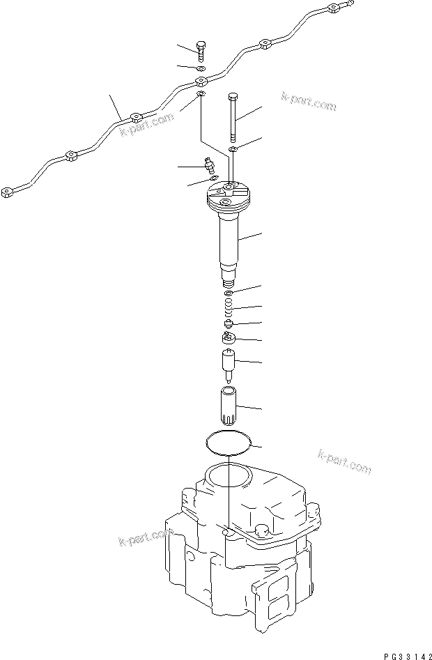 Komatsu parts book diagram for 6D125-1EE S/N 21811-UP: FUEL NOZZLE AND SPILL PIPE(#29457-)