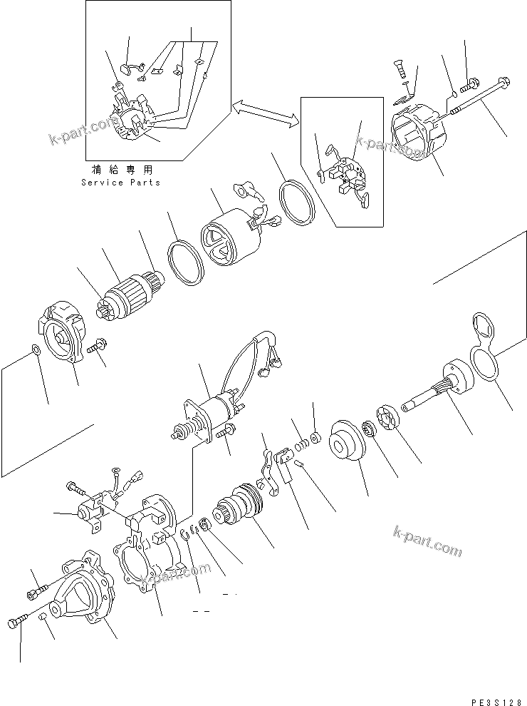 Komatsu parts book diagram for 6D125-1EE S/N 21811-UP: STARTING MOTOR (11KW)(#38123-)