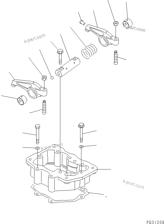 Komatsu parts book diagram for 6D125-1W S/N 10001-UP: ROCKER ARM AND HOUSING