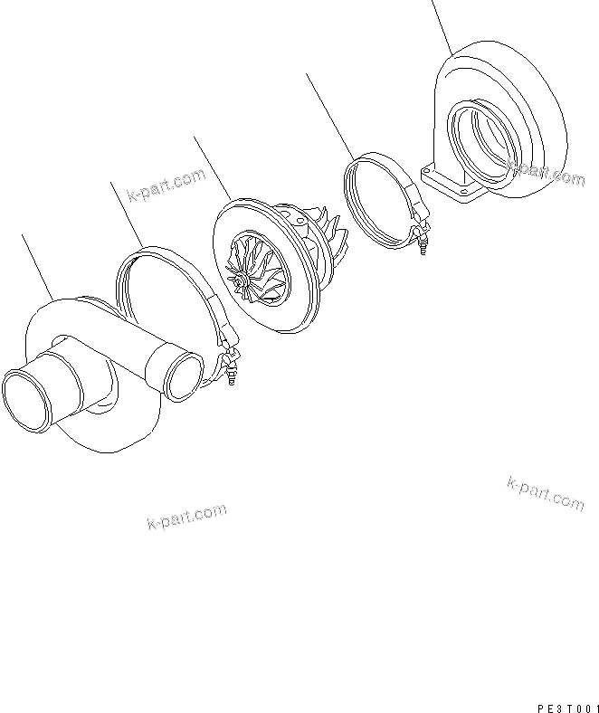 Komatsu parts book diagram for 6D125-1W S/N 10001-UP: TURBOCHARGER (WITH TURBOCHARGER)