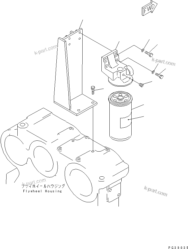 Komatsu parts book diagram for 6D125-1W S/N 10001-UP: LUBRICATING OIL FILTER AND MOUNTING