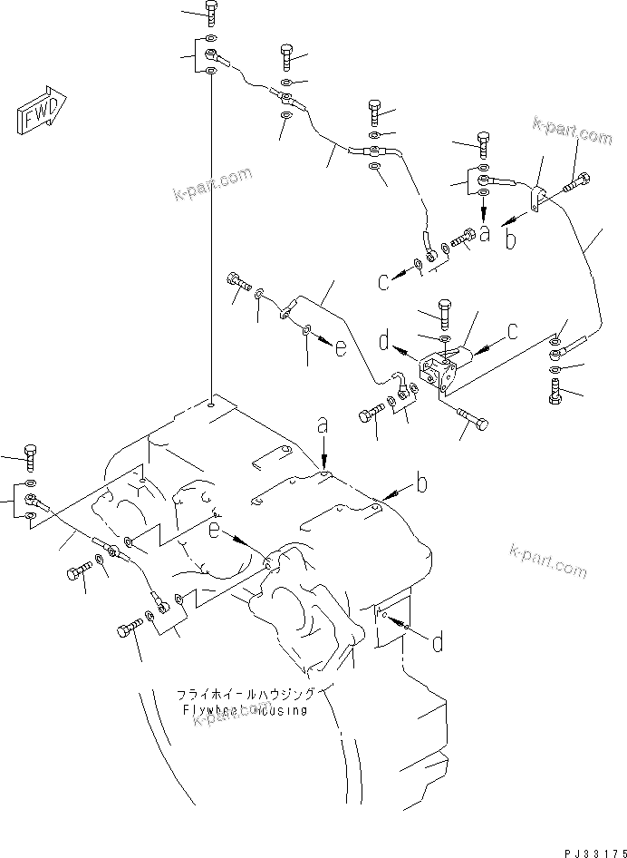 Komatsu parts book diagram for 6D125-1W S/N 10001-UP: POWER TAKE OFF LUBRICATING OIL PIPING