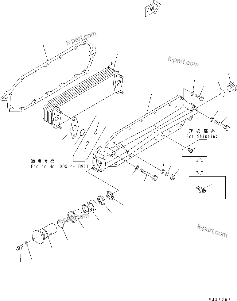 Komatsu parts book diagram for 6D125-1W S/N 10001-UP: LUBRICATING OIL COOLER