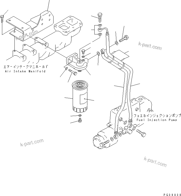 Komatsu parts book diagram for 6D125-1W S/N 10001-UP: FUEL FILTER AND PIPING