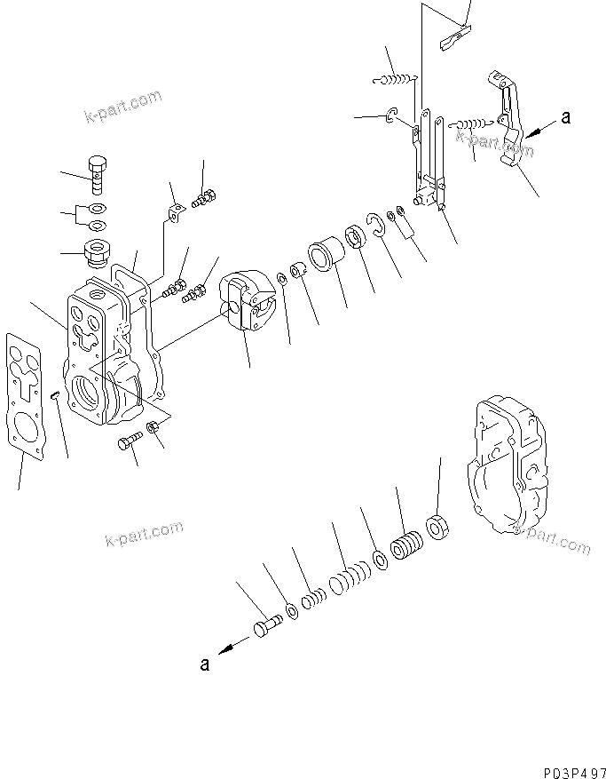 Komatsu parts book diagram for 6D125-1W S/N 10001-UP: FUEL INJECTION PUMP (GOVERNOR) (1/2)(#10001-34764)