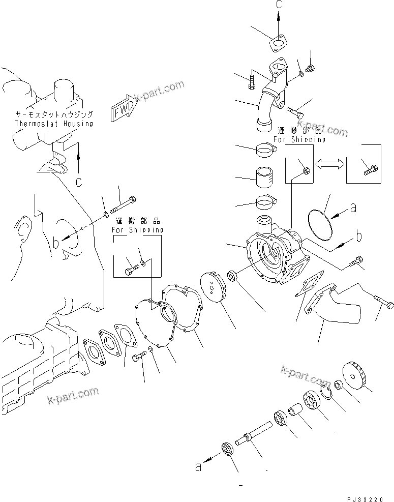 Komatsu parts book diagram for 6D125-1W S/N 10001-UP: WATER PUMP AND MOUNTING