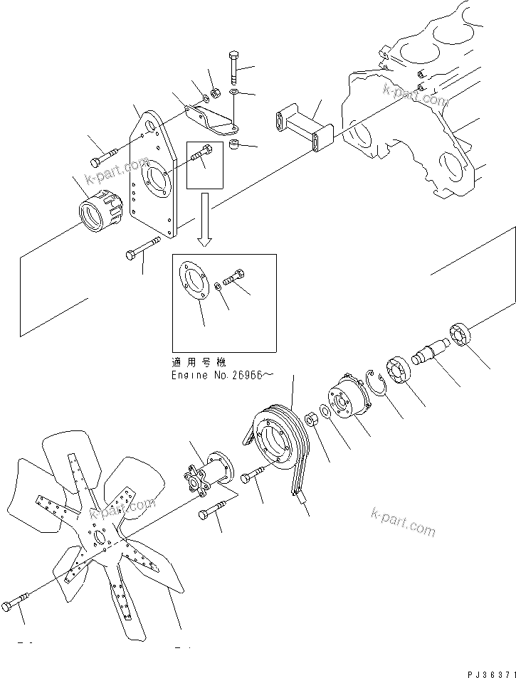 Komatsu parts book diagram for 6D125-1W S/N 10001-UP: COOLING FAN AND MOUNTING