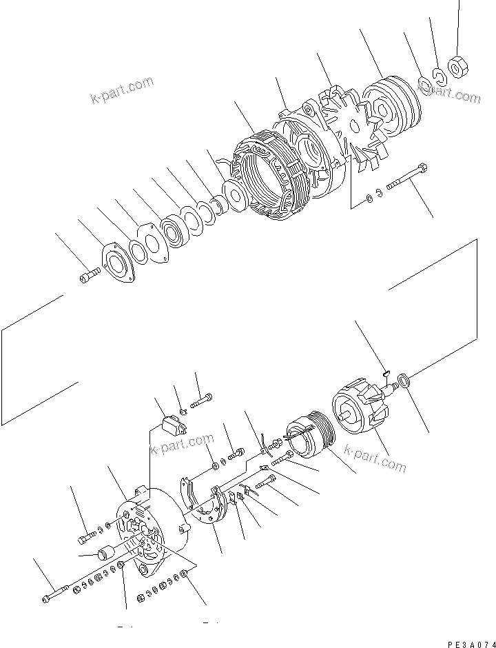 Komatsu parts book diagram for 6D125-1W S/N 10001-UP: ALTERNATOR (35A) (WITH NON HARDENING PULLEY) (FOR CHINA)(#13232-13242)