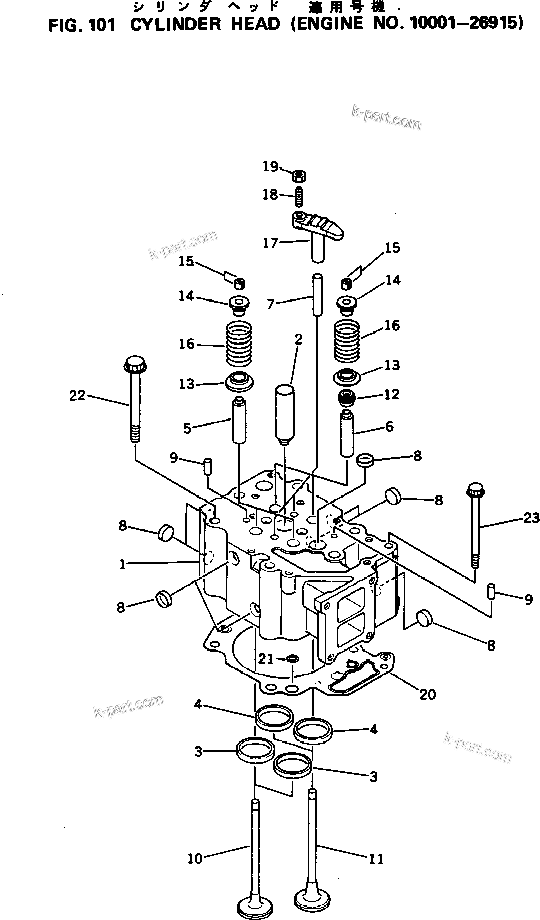 Komatsu parts book diagram for 6D125-1M S/N 10001-UP: CYLINDER HEAD(#10001-26915)