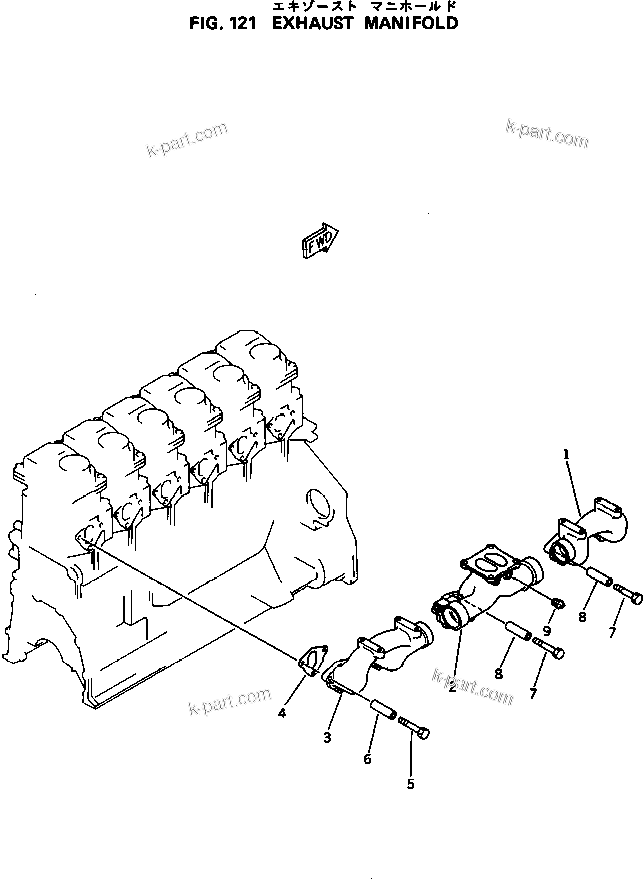 Komatsu parts book diagram for 6D125-1M S/N 10001-UP: EXHAUST MANIFOLD
