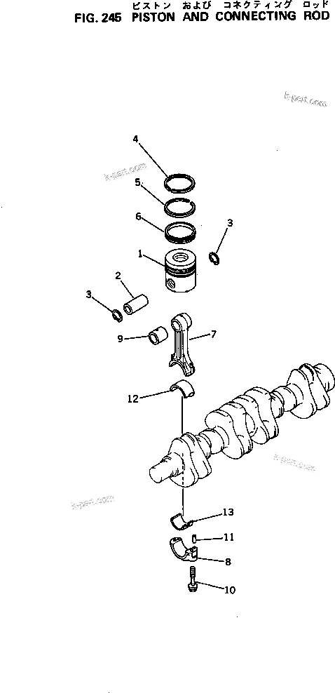 Komatsu parts book diagram for 6D125-1M S/N 10001-UP: PISTON AND CONNECTING ROD