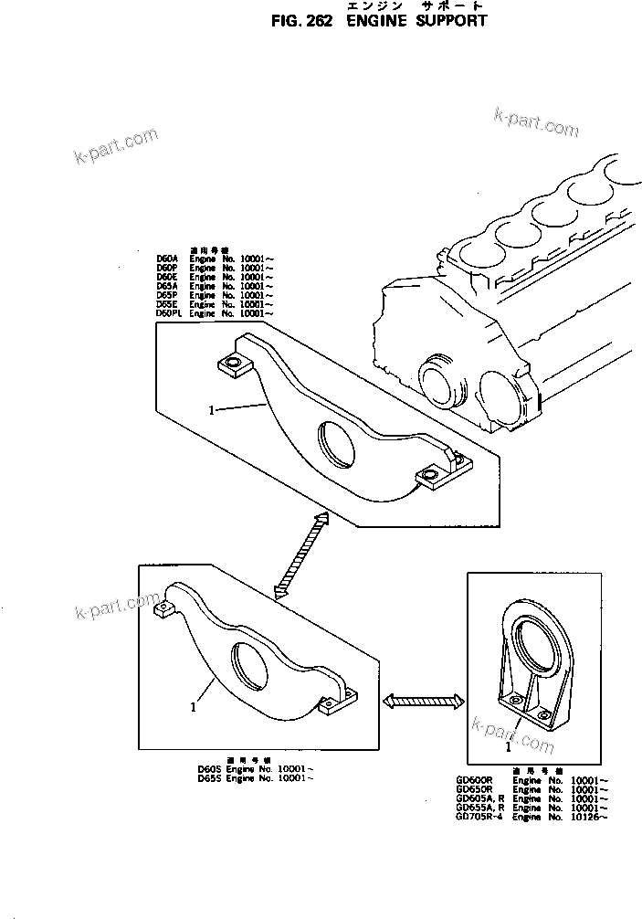 Komatsu parts book diagram for 6D125-1M S/N 10001-UP: ENGINE SUPPORT