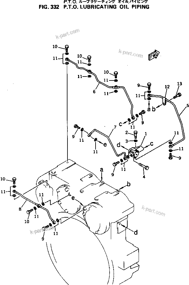 Komatsu parts book diagram for 6D125-1M S/N 10001-UP: P.T.O. LUBRICATING OIL PIPING