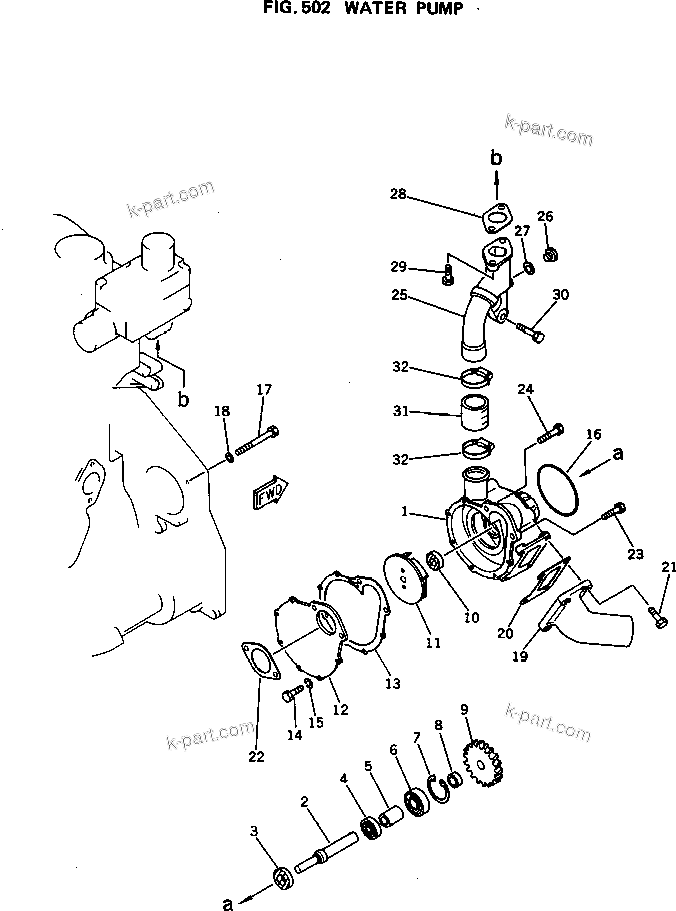 Komatsu parts book diagram for 6D125-1M S/N 10001-UP: WATER PUMP