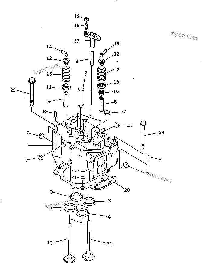 Komatsu parts book diagram for 6D125-1J S/N 10001-UP: CYLINDER HEAD