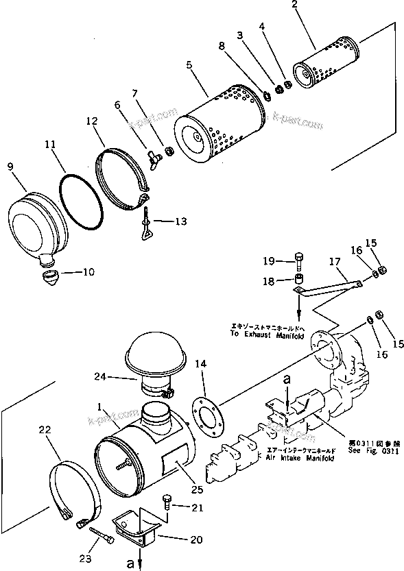 Komatsu parts book diagram for 6D125-1J S/N 10001-UP: AIR CLEANER AND MOUNTING(#14200-)