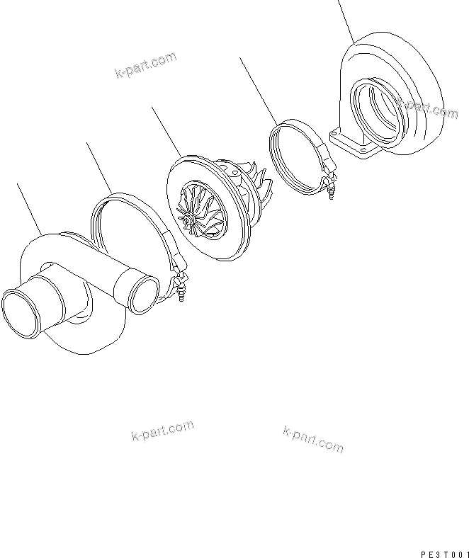 Komatsu parts book diagram for 6D125-1J S/N 10001-UP: TURBOCHARGER (WITH TURBOCHARGER)