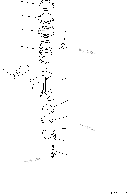 Komatsu parts book diagram for 6D125-1J S/N 10001-UP: PISTON AND CONNECTING ROD