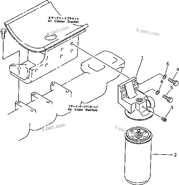 Komatsu parts book diagram for 6D125-1J S/N 10001-UP: LUBRICATING OIL FILTER AND MOUNTING (WITH TURBOCHARGER)