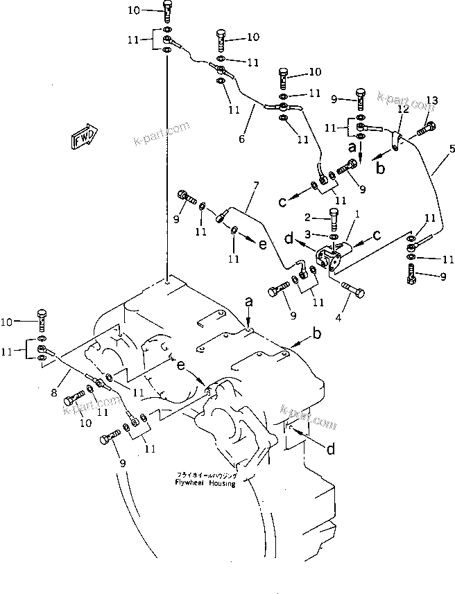 Komatsu parts book diagram for 6D125-1J S/N 10001-UP: POWER TAKE OFF LUBRICATING OIL PIPING