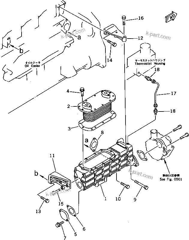 Komatsu parts book diagram for 6D125-1J S/N 10001-UP: TORQUE CONVERTER OIL COOLER
