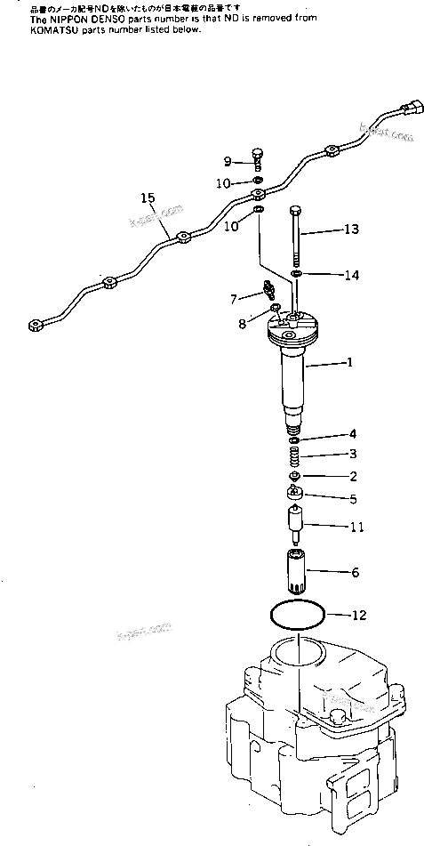 Komatsu parts book diagram for 6D125-1J S/N 10001-UP: FUEL NOZZLE AND SPILL PIPE(#10001-10063)