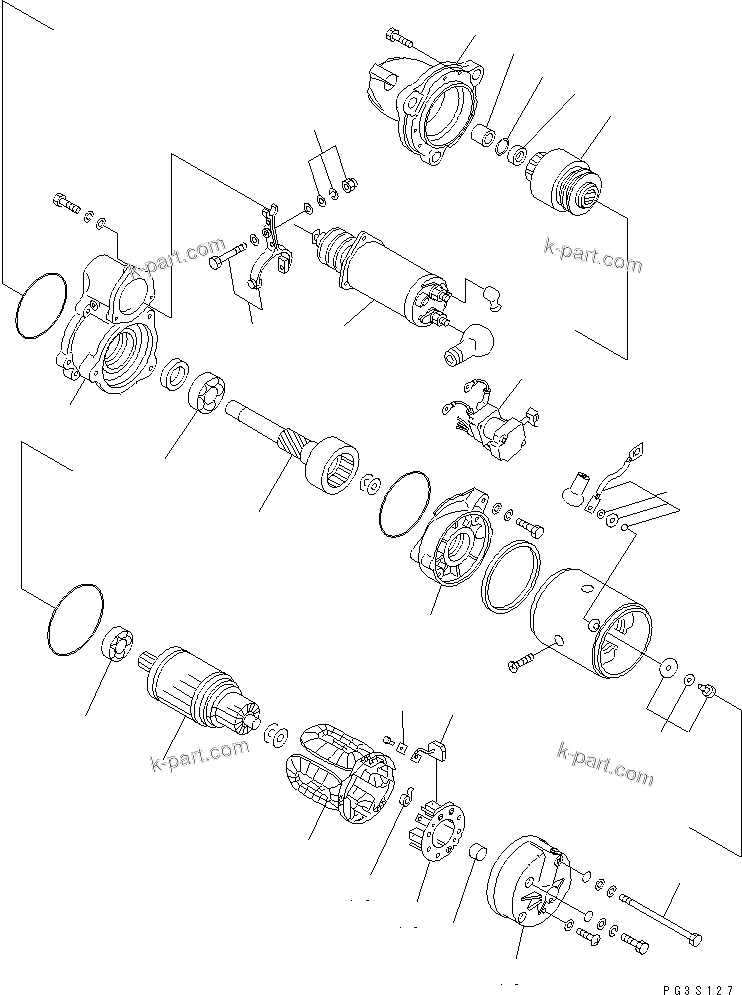 Komatsu parts book diagram for 6D125-1J S/N 10001-UP: STARTING MOTOR (7.5KW)(#10001-17539)