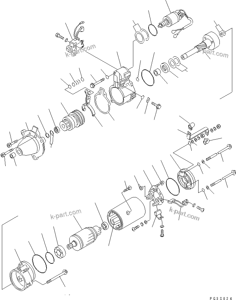 Komatsu parts book diagram for 6D125-1J S/N 10001-UP: STARTING MOTOR (11KW)(#10594-35447)