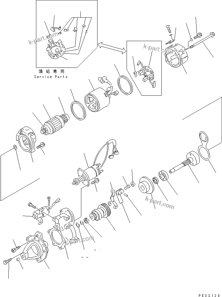 Komatsu parts book diagram for 6D125-1J S/N 10001-UP: STARTING MOTOR (11KW)(#35448-)