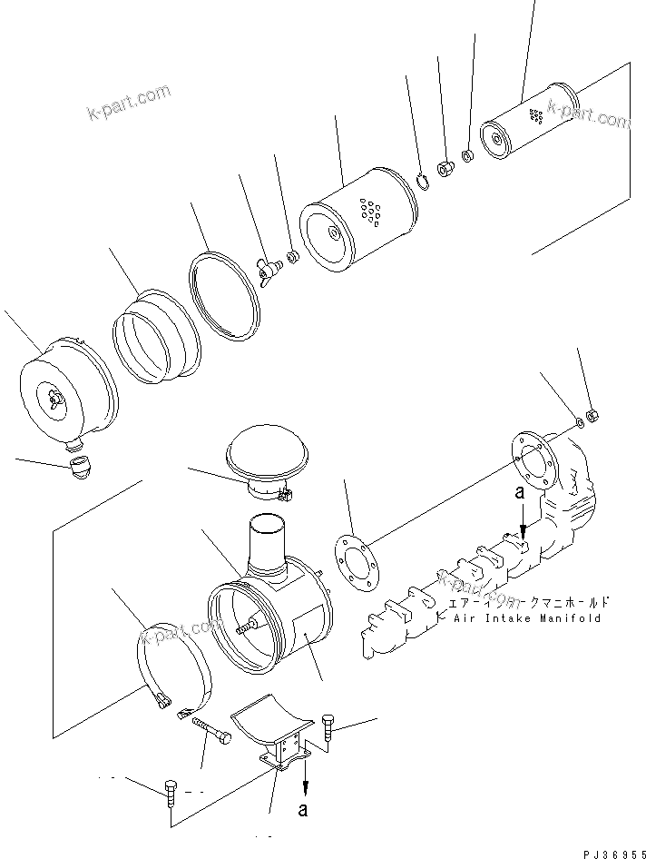 Komatsu parts book diagram for 6D125-1A-EA S/N 10001-UP: AIR CLEANER AND MOUNTING (FOR TRIMMING DOZER)