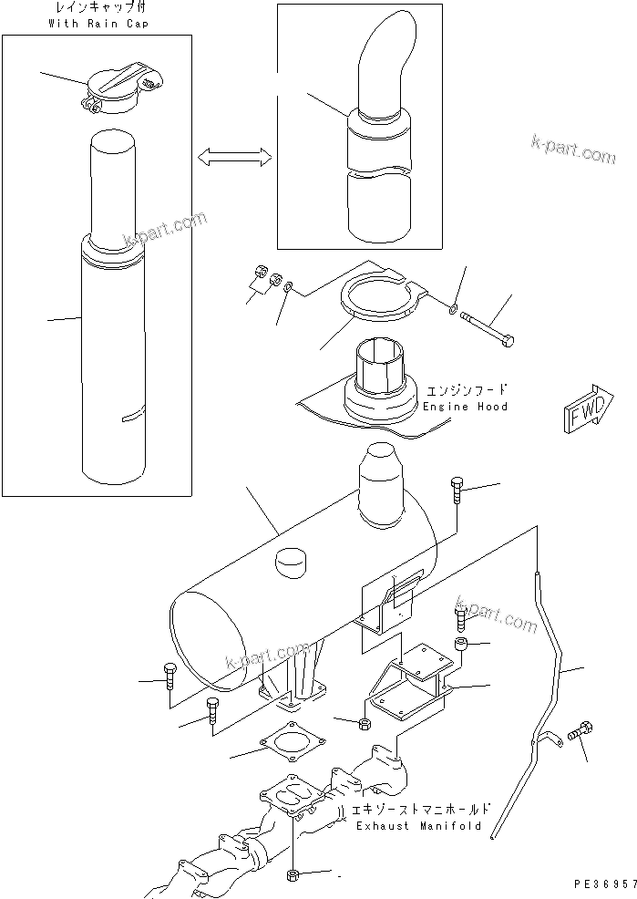 Komatsu parts book diagram for 6D125-1A-EA S/N 10001-UP: MUFFLER(#10001-28436)