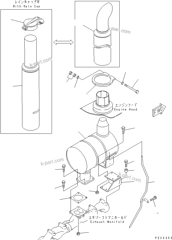 Komatsu parts book diagram for 6D125-1A-EA S/N 10001-UP: MUFFLER(#28437-)