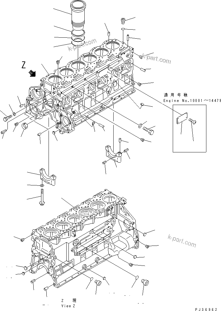 Komatsu parts book diagram for 6D125-1A-EA S/N 10001-UP: CYLINDER BLOCK