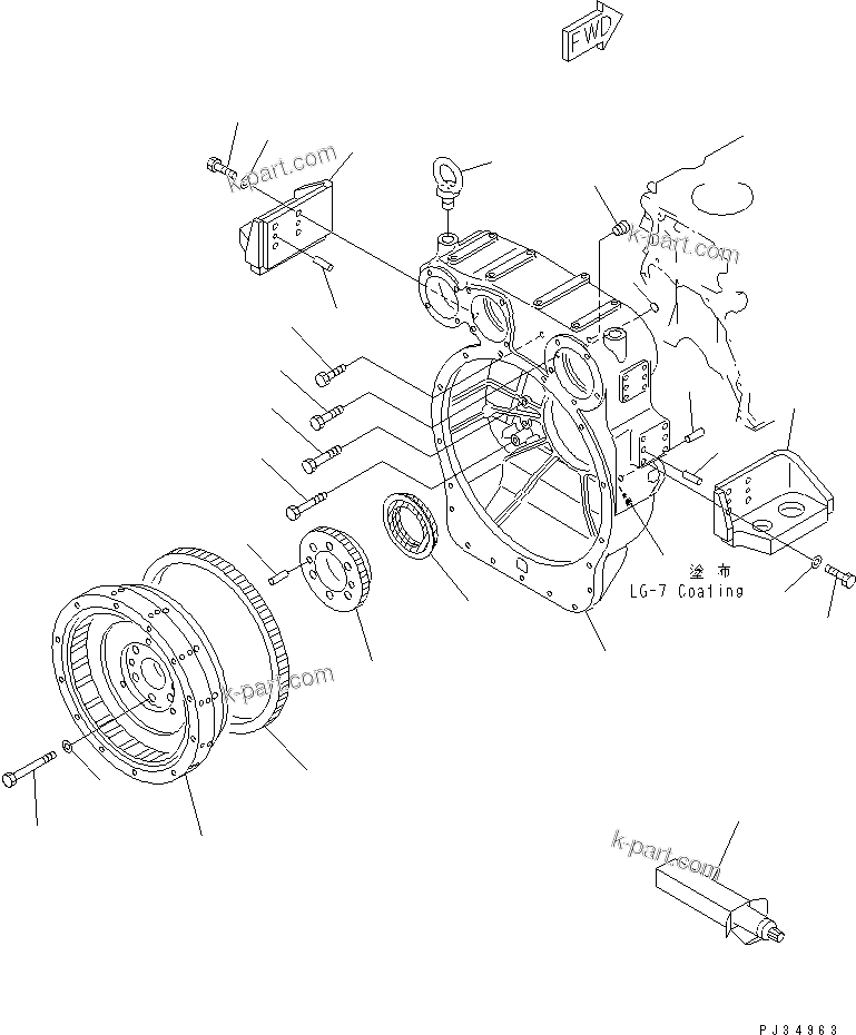 Komatsu parts book diagram for 6D125-1A-EA S/N 10001-UP: FLYWHEEL AND FLYWHEEL HOUSING