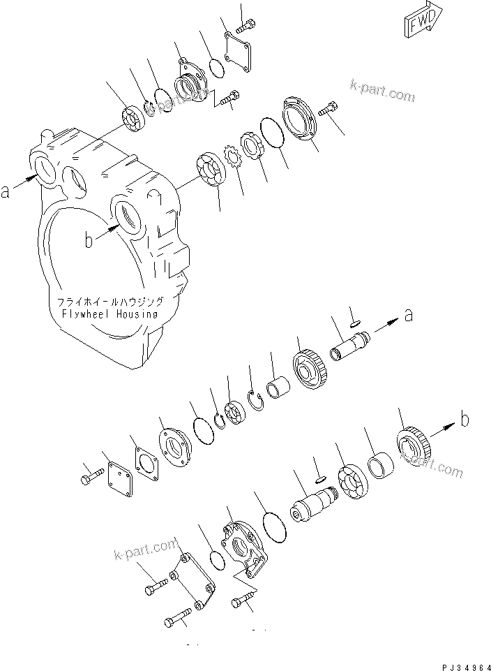 Komatsu parts book diagram for 6D125-1A-EA S/N 10001-UP: POWER TAKE OFF (2/2)