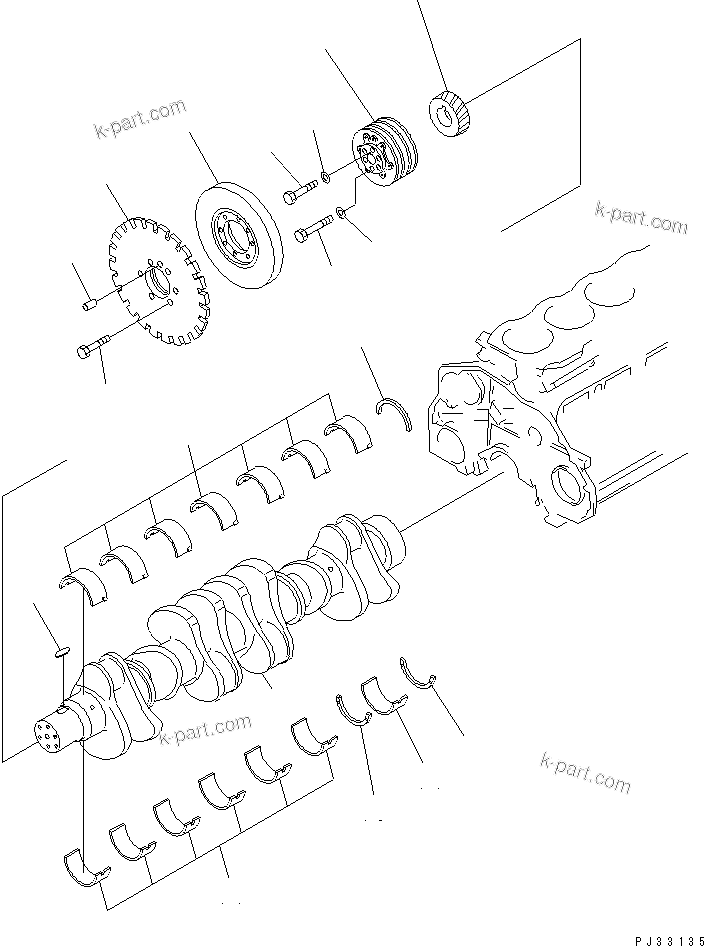 Komatsu parts book diagram for 6D125-1A-EA S/N 10001-UP: CRANKSHAFT