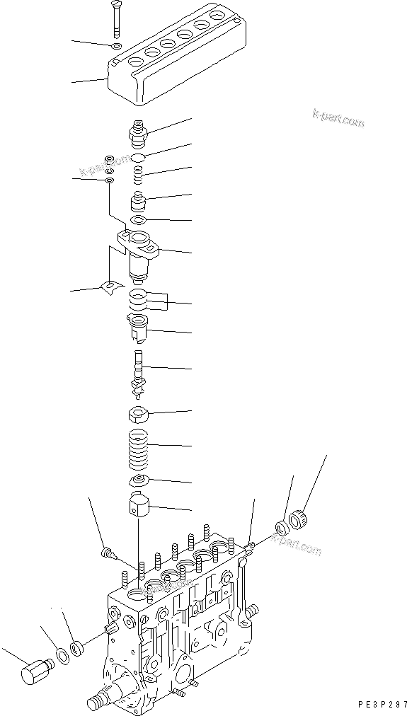 Komatsu parts book diagram for 6D125-1A-EA S/N 10001-UP: FUEL INJECTION PUMP (PUMP) (2/2) (INNER PARTS)