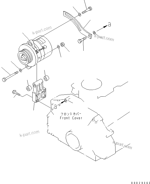 Komatsu parts book diagram for 6D125-1A-EA S/N 10001-UP: ALTERNATOR AND MOUNTING (35A) (COLD TERRAIN SPEC.)(#21786-)