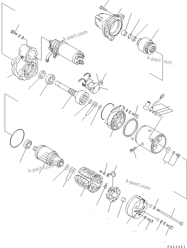 Komatsu parts book diagram for 6D125-1A-EA S/N 10001-UP: STARTING MOTOR (7.5KW) (1/2) (INNER PARTS)
