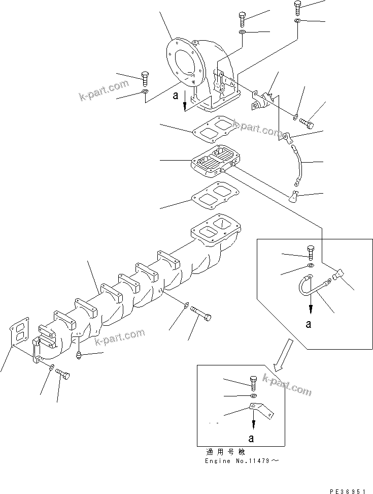 Komatsu parts book diagram for 6D125-1B-EL S/N 10001-UP: AIR INTAKE MANIFOLD AND CONNECTION