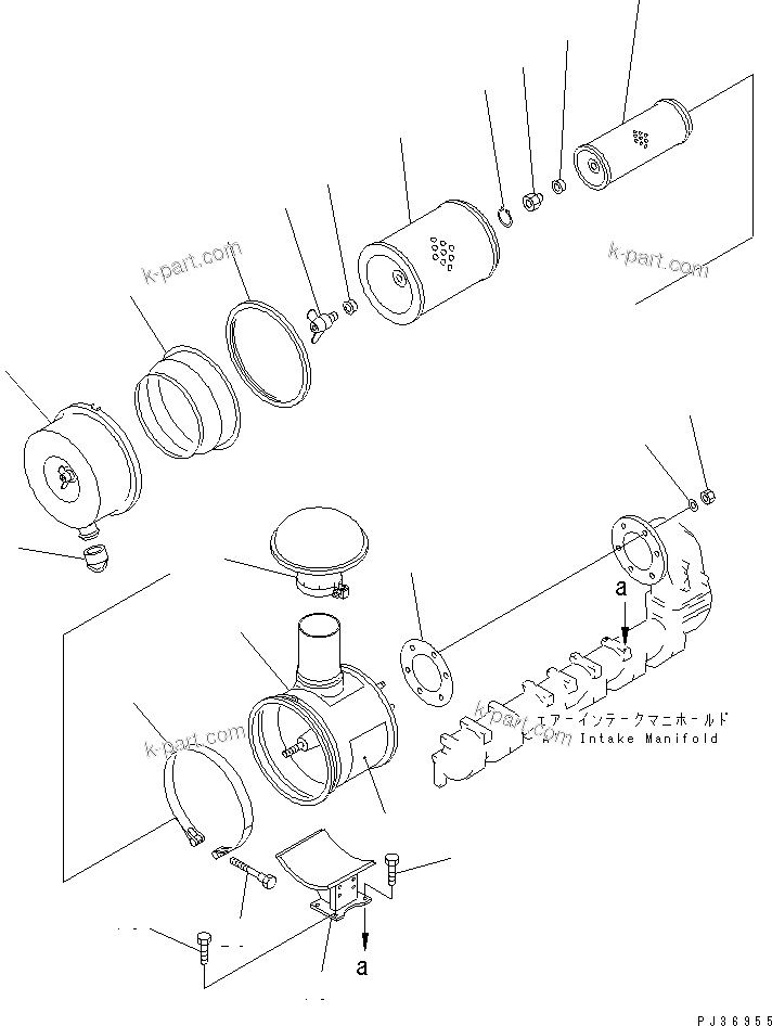 Komatsu parts book diagram for 6D125-1B-EL S/N 10001-UP: AIR CLEANER AND MOUNTING (FOR TRIMMING DOZER)