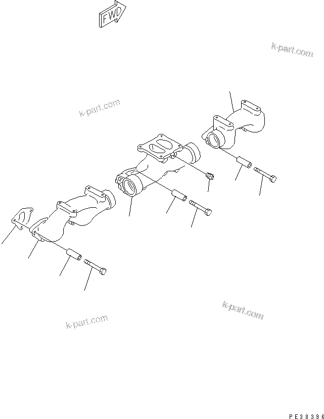 Komatsu parts book diagram for 6D125-1B-EL S/N 10001-UP: EXHAUST MANIFOLD