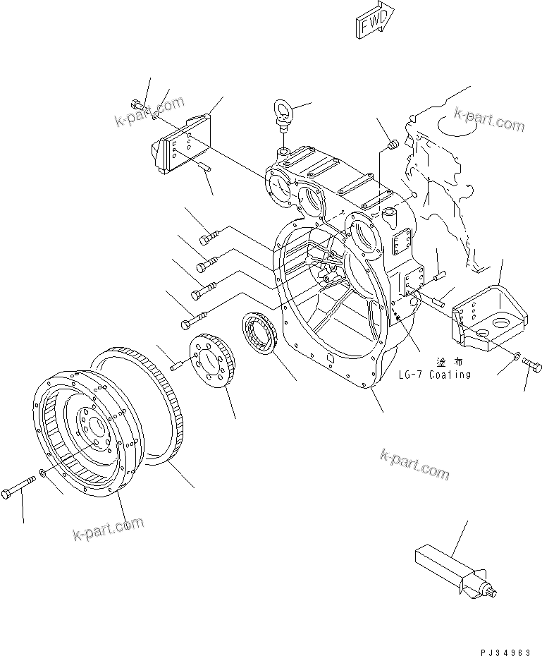 Komatsu parts book diagram for 6D125-1B-EL S/N 10001-UP: FLYWHEEL AND FLYWHEEL HOUSING