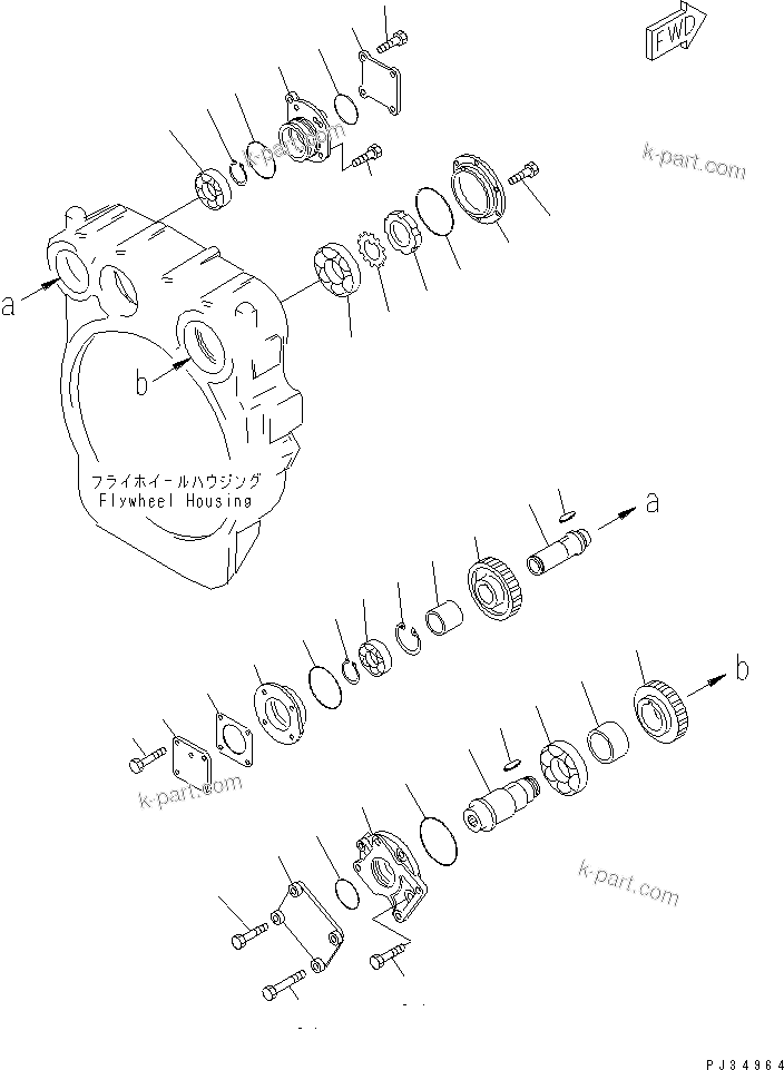 Komatsu parts book diagram for 6D125-1B-EL S/N 10001-UP: POWER TAKE OFF (2/2)