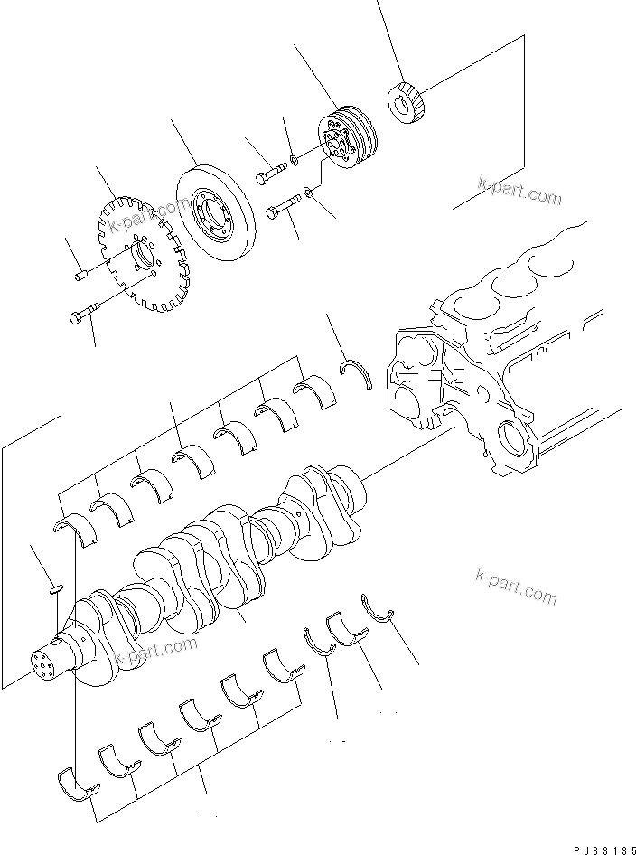 Komatsu parts book diagram for 6D125-1B-EL S/N 10001-UP: CRANKSHAFT