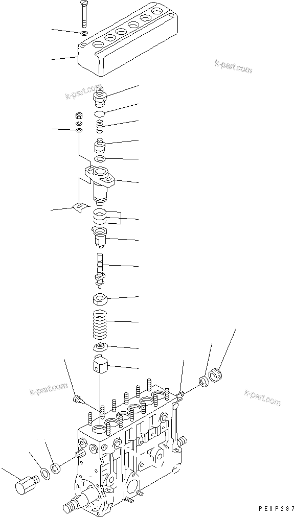 Komatsu parts book diagram for 6D125-1B-EL S/N 10001-UP: FUEL INJECTION PUMP (PUMP) (2/2) (INNER PARTS)