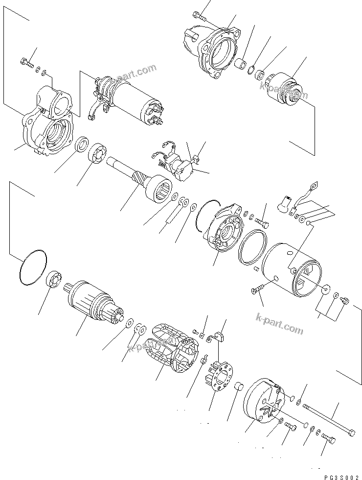 Komatsu parts book diagram for 6D125-1B-EL S/N 10001-UP: STARTING MOTOR (7.5KW) (1/2) (INNER PARTS)