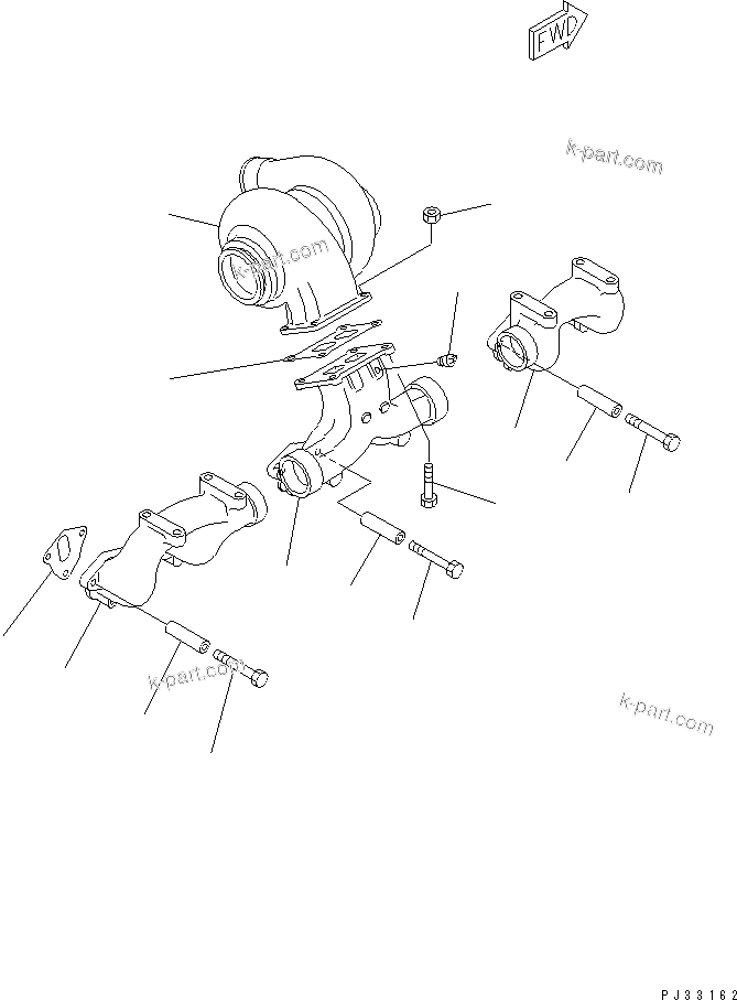 Komatsu parts book diagram for 6D125-1J-EA S/N 10001-UP: EXHAUST MANIFOLD AND TURBOCHARGER (WITH TURBOCHARGER)